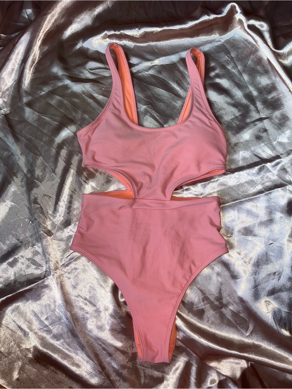 aerie Pink Cutout One-Piece Swimsuit with Orange Lining
